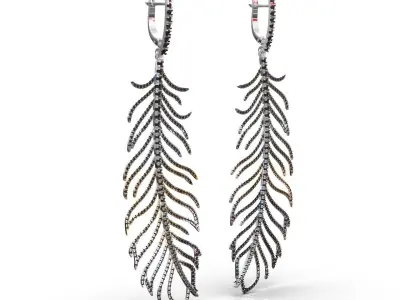 feather earrings with stones 3D print model