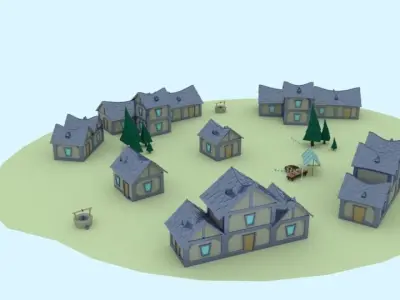 VillageHouses village with houses and trees 3D model