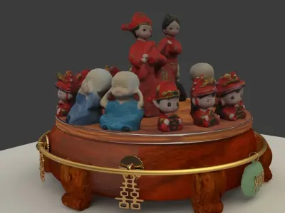 Chinese wedding dolls and monk kids  3D model