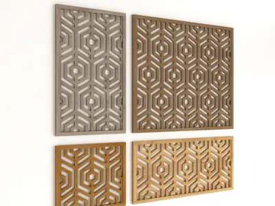 Wood Arabic Islamic pattern decorative grill screen 3D model 5