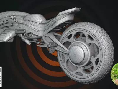 Futuristic Mono-Wheel Bike Red Wing 3D model