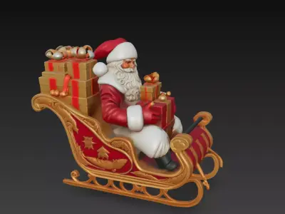 Santa Claus on Sleigh with Gifts - Christmas Holiday Sculptur... 3D print model