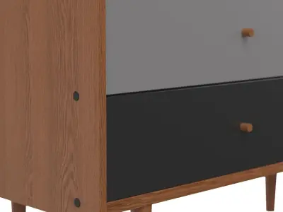 Halden Mid Century Modern Multicolor Walnut Brown 6 Drawer 3D model