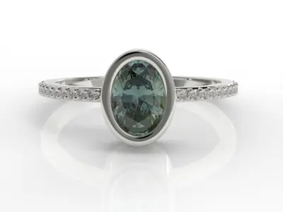 Oval Besel ring with side stones 3D print model