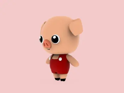 Cartoon Pig  Animated Low-poly 3D model
