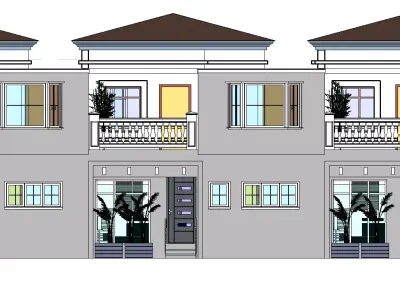 Three Block apartment Building  Low-poly 3D model