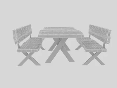natural wood table  chair Low-poly 3D model