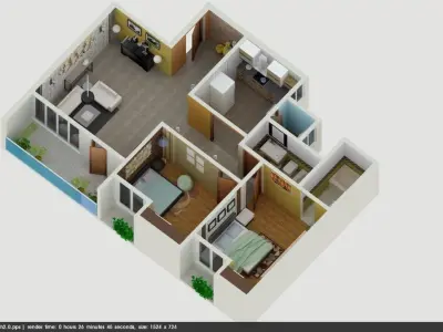 2BHK Apartment  3D model