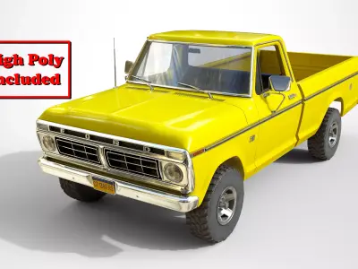 Ford Classic F100 pickup 1976 New Yellow Low-poly 3D model