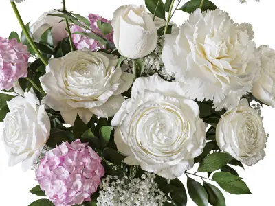 Flower Set 102  rose carnation hydrangea  3D model