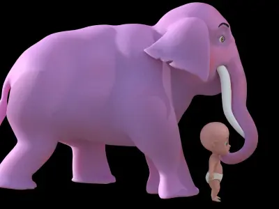 Elephant and baby 3D model