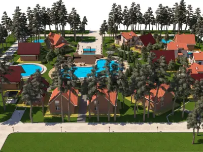 Forest Resort and Cabins 3d Scene Low-poly 3D model