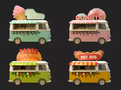 Stylized Food Truck Low-poly 3D model
