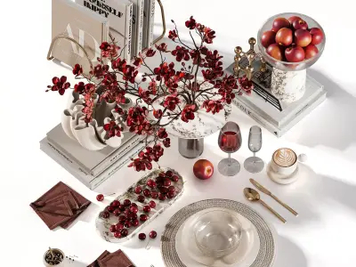 Red Harmony Cherry Blossom and Plum Coffee Table Set 3D model