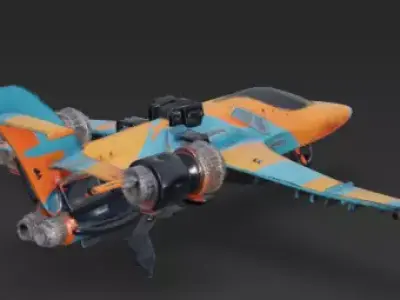 Retro Fighter Jet 3D Model Orange Scifi Aircraft Low-poly 3D model