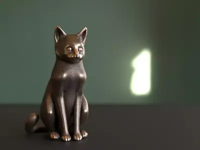 Cat Sitting Metal Statuette Low-poly Low-poly 3D model
