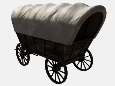 wooden cart  Low-poly 3D model