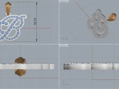 Letter B initial pendant with diamonds 3D print model