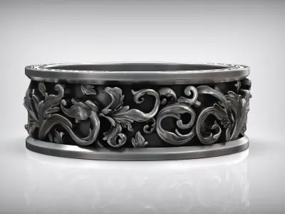 Royal Carved Rococo Ornament Wedding Band 3D print model