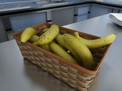 Bananas in Wicker Basket 09 3D model