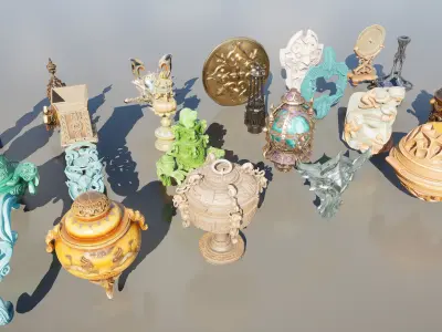 Medieval Fantasy Objects Pack 25 AI Pieces 3D model