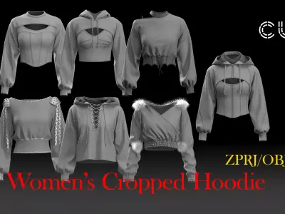 Women Cropped Hoodie 3D model