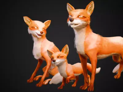 Fox Family Pack - Stylized Animated Game-Ready Characters Low-poly 3D model