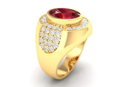 Luxury Oval Gemstone Pave Diamond Ring for Men 3D Model 137 3D print model