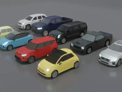low-poly cars pack - 9 cars Low-poly 3D model