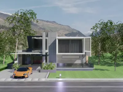 modern villa Low-poly 3D model