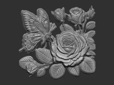 butterfly in rose cnc model 3D print model
