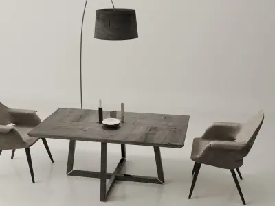 Monochrome Dining Table Set 3D model