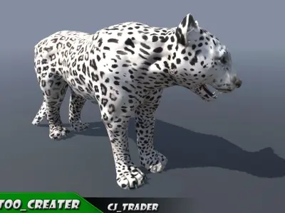 Lowpoly Wild Animals White Leopard Rigged 3D model Low-poly 3D model