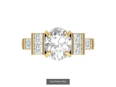 Oval Solitaire Art Deco Ring Collaction 3D Model Collection