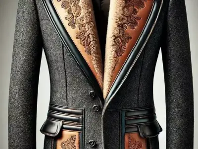 Luxury Wool Coat Embossed Leather Shearling Collar LowPoly Low-poly 3D model