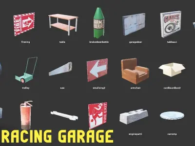 Vintage Racing Garage Low-poly 3D model