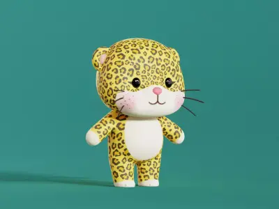 Leopard Cartoon Character Chibi Kawaii  Low-poly 3D model