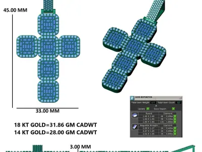 Luxury Iced-Out Block Cross Pendant 3D print model