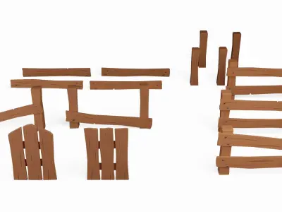 Stylized Fence Pack Low-poly 3D model