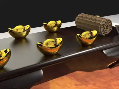 chinese gold ingot and bamboo slip  3D model