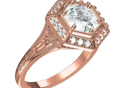 Hexagonal Shaped Art Deco Ring 3D print model