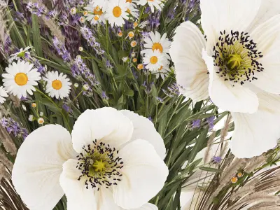 Bouquet Of Wild Flowers In Vase Lavender poppy 483 3D model