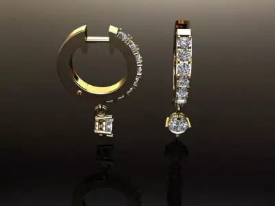 Mid Size Diamond Dangle Hoop Earring 2MM 3D print model