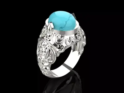 Special Mens White Gold Ring with Turquoise Stone Model mr0268 3D print model