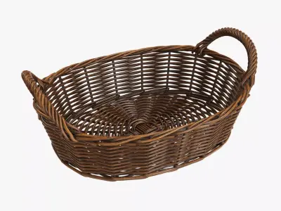Wicker basket oval  with handles dark brown 3D model