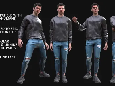 Man - Autumn Outfit 10 - Modular - Rigged Low-poly 3D model