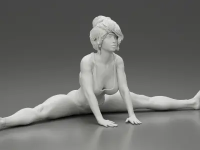 Beautiful Woman Practicing Wide Angle Seated Forward Bend Yoga 3D print model