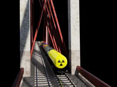 Railway Bridge 3D model complete of wagons 3D model