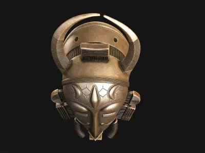 African Baule Sun Mask  Low-poly 3D model