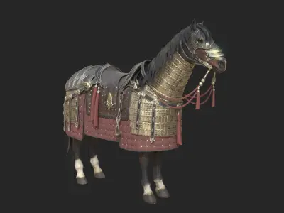 Ancient Chinese Armored Warhorse Mounted cavalry horse Low-poly 3D model